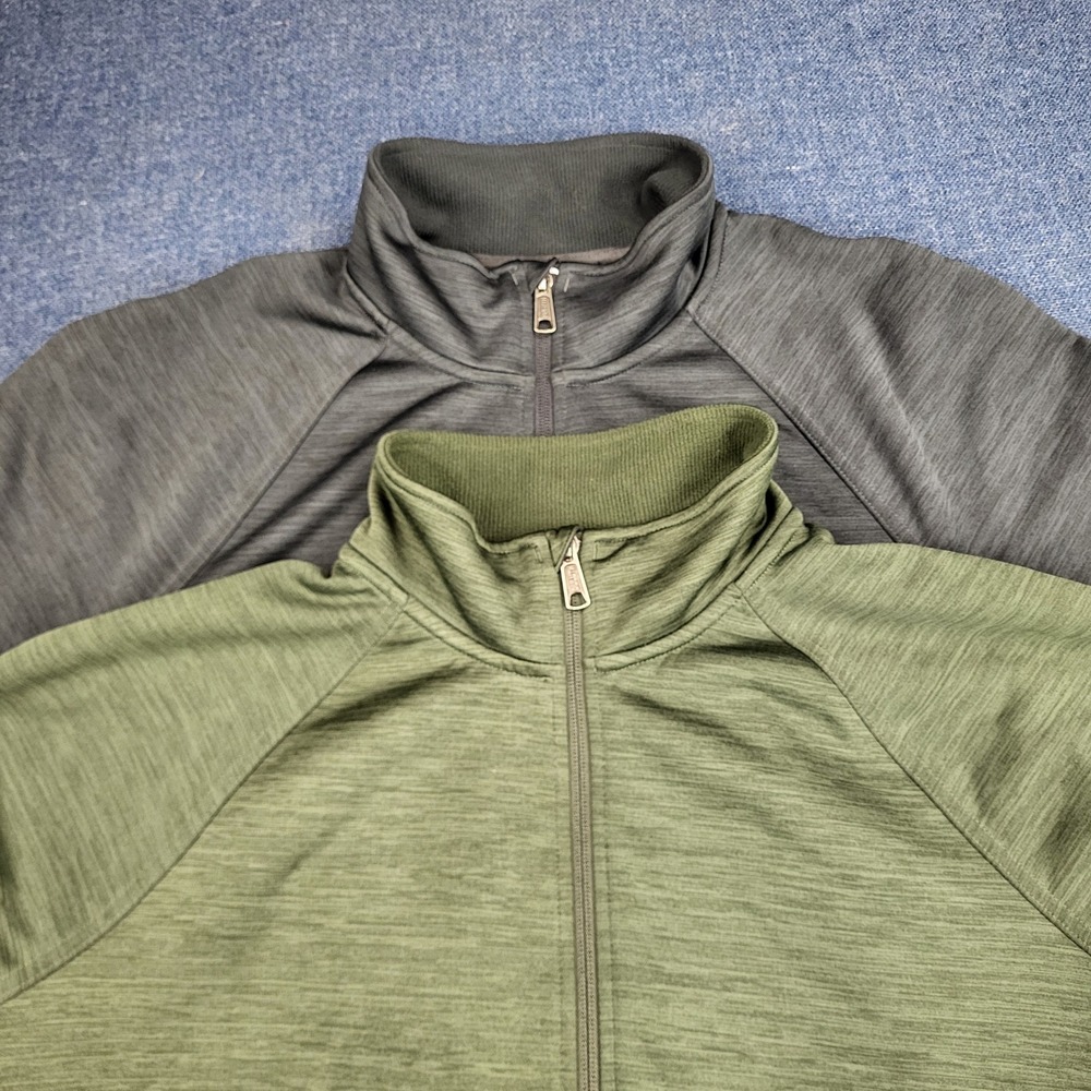 Duluth Trading Co Mens Full Zip Jacket Lot 2 Lg Grey Green Waffle Knit Thumbhole